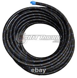 10AN AN10 PTFE Black/Blue Nylon Braided Stainless Steel Fuel Hose 30ft Length