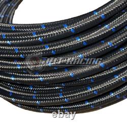 10AN AN10 PTFE Black/Blue Nylon Braided Stainless Steel Fuel Hose 30ft Length