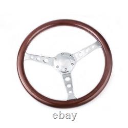15 380mm Classic Mahogany Wood Steering Wheel Grain Brown Horn Button