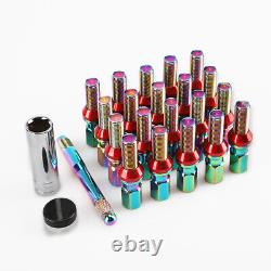 20 Spline Lug Bolts Neo Chrome Steel M12x1.25 Wheel Lug Nut Shank Ball Seat +Key