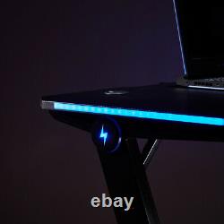 47.223.6 Gaming Desk Computer Racing Table WithRGB Lights With Headphone Hooks US
