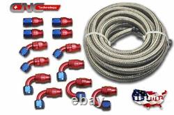 6AN -6AN Stainless Steel PTFE Fuel Line 30FT Red +12 Fittings Hose Kit E85