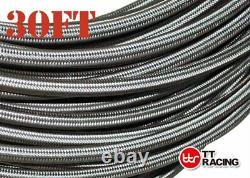 AN12 12 Fittings Swivel Stainless Steel Braided Fuel Line Hose 30FT Kit