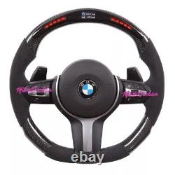 BMW 3 Series Carbon Fiber LED Steering Wheel Flat Bottom Racing Custom leather