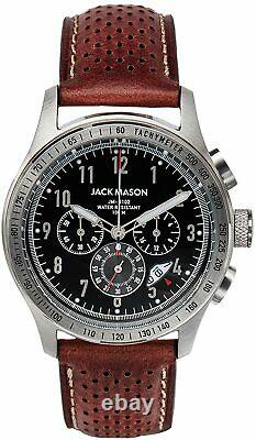 Jack Mason $275 Silver/black Racing Chronograph Brown Strap Watch Jm-r102-222