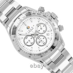 KINLEY Racing Series Mens Chronograph Watch, White Dial, Stainless Steel Band