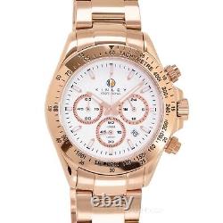 KINLEY Racing Series Mens Rose Gold Chronograph Watch White Dial Stainless Steel