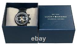 Lucky Brand Fairfax Stainless Steel Racing Black Leather Band Men's Watch NWT