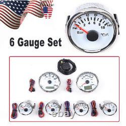 MOTOR METER RACING Classic 6 Gauge Set Speedometer stainless steel plate white