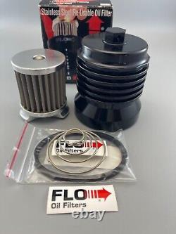 Motorcycle PC Racing FLO Spin On Stainless Steel LIFETIME Oil Filter, Black