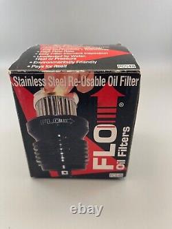 Motorcycle PC Racing FLO Spin On Stainless Steel LIFETIME Oil Filter, Black