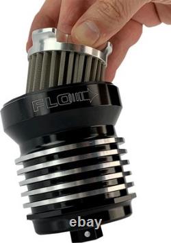 PC Racing FLO Spin-On Stainless Steel Oil Filter Black Polished Fins PCS1BC