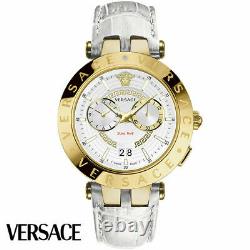 Versace VEBV00319 V-Race gold white Leather Men's Watch NEW