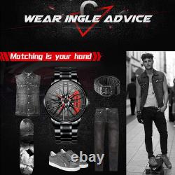 Waterproof Stainless Steel Racing Watch for Men Car Wheel Design