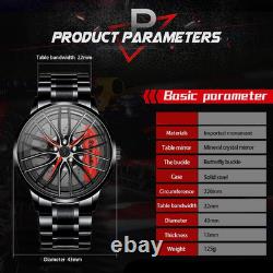 Waterproof Stainless Steel Racing Watch for Men Car Wheel Design