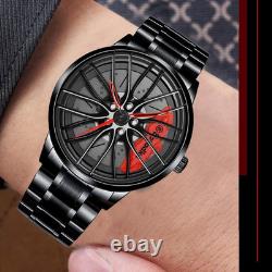Waterproof Stainless Steel Racing Watch for Men Car Wheel Design
