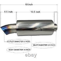 Échappement de silencieux JS Racing en alliage d'acier inoxydable, entrée de 2,5 pouces, sortie de 3 pouces, bleu