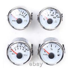 Ensemble de 6 jauges de course classiques Motor Meter Racing - Compteur de vitesse avec plaque en acier inoxydable blanche