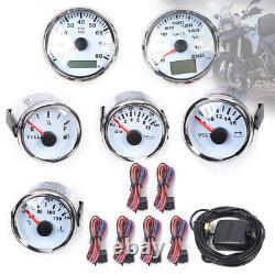 Ensemble de 6 jauges de course classiques Motor Meter Racing - Compteur de vitesse avec plaque en acier inoxydable blanche