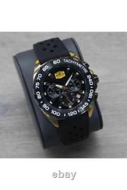 Montre à quartz pour homme Racing en acier inoxydable 43 mm, or/noir, bracelet