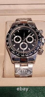 Montre chronographe automatique 40 mm en acier inoxydable style racing