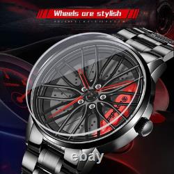 Montre de course étanche en acier inoxydable pour hommes design roue de voiture