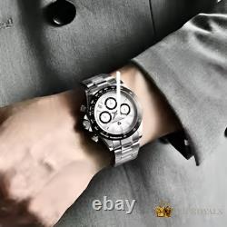 Montre de sport chronographe à cadran panda 40 mm en acier inoxydable, montre automatique
