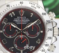 ROLEX 40mm Acier inoxydable DAYTONA Cadran de course noir Boucle grasse 116520 SANT BLANC