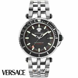 Versace Veak00318 V-race Diver Noir Argent Inoxydable Montre Homme Nouveau
