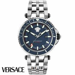 Versace Veak00418 V-race Diver Bleu Argent Inoxydable Montre Homme Nouveau