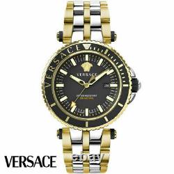 Versace Veak00518 V-race Diver Argent Noir Or Inoxydable Montre Homme Nouveau